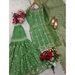 Ensemble de vêtements de fête pour femmes avec haut brodé Sarara Dupatta Sequence Work - Product Image 5