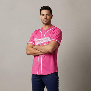 Nouveau Maillot de Baseball Rose pour Homme à Manches Courtes avec Boutons, Impression Nom d'Équipe 00, Respirant, Coupe Classique, Vêtement Toutes Saisons - Product Image 5