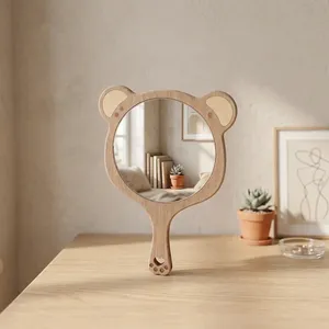 Bear Shaped Wooden Hand <b>Mirror</b> with Handle Cute Animal Design Handheld Makeup <b>Mirror</b> Decorative Wooden <b>Vanity</b> <b>Mirror</b> - Product Image 2