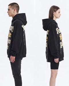 Sudadera con capucha holgada de invierno para hombre, con bordado desgastado, forro polar de 500 GSM, hombros caídos, bordado con efecto goteo, para hombre y mujer - Product Image 2