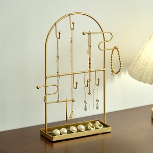 <b>Arched</b> <b>Frame</b> Jewelry Organizer With Multi Hook Bars Ring Tray Anti Tangle Necklace Holder Stable Base Elegant Vanity Display - Product Image 1