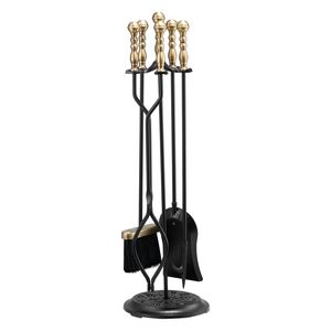 5 PCS <b>Fire</b> <b>Tool</b> <b>Set</b> Holder Five Prong Stand Includes Tongs Ash Shovel Brush <b>Fire</b> Place Poker Wrought Iron Fireplaces Accessories - Product Image 1