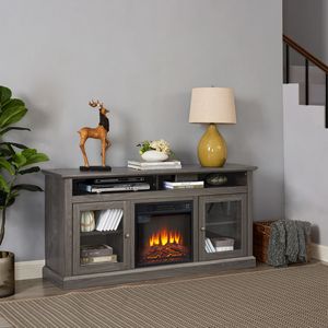 Mobile TV Retrò per TV da 65 Pollici, Mobiletto Porta TV con Ripiani Aperti, Centro Intrattenimento per Soggiorno e Camera da Letto, Colore Scuro - Product Image 3