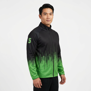 Custom Sublimation Fleece <b>Jacket</b> Men's Sporty <b>Zip</b>-<b>Up</b> Track <b>Jacket</b> Gradient Green Black Print Stand Collar Autumn Outerwear - Product Image 5