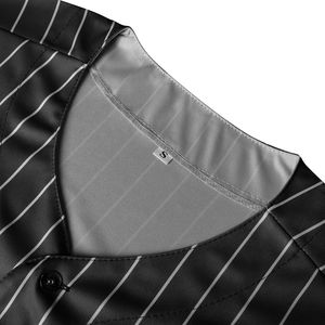 Baseball Jersey Black White Pinstripe Short Sleeve Button Front Unisex Adult Moisture Wicking Polyester Sport Apparel - Product Image 4
