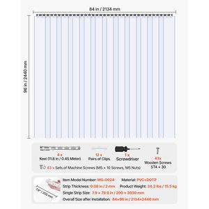 Tenda a Strisce in PVC Trasparente 96 Altezza x 84 Larghezza x 0,08 Spessore, 14 Pezzi, per Porte di Congelatori e Frigoriferi, Strisce Lisce per Divisori - Product Image 2