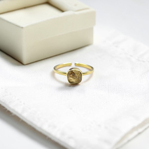 Raw Citrine <b>Ring</b> – Gold Plated Adjustable Open Band, <b>Dainty</b> Yellow Gemstone Jewelry - Product Image 1