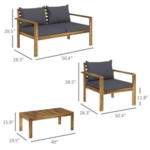 Set da Patio in Legno di Acacia a 4 Pezzi con Finitura Naturale, Include Cuscini e Tavolo per Vivere All'Aperto - Product Image 3