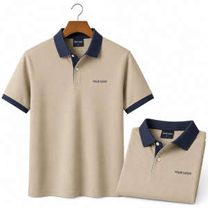 Polo en piqué de coton pour homme, manches courtes, couleur unie, logo brodé sur le devant, décontracté, respirant, tricoté, coupe classique - Product Image 1