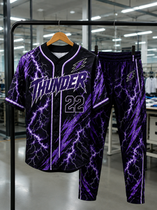 Custom Sublimated Baseball Uniform Set Purple Lightning Design Jersey Pants Men Adult Breathable <b>Athletic</b> Team Wear OEM - Product Image 5