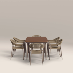 Juego de Comedor Moderno para Exteriores con Mesa Rectangular y Seis Sillas con Respaldo Sólido para Muebles de Hogar - Product Image 3