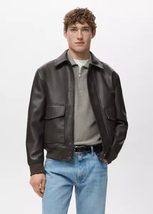 <b>Men's</b> Black PU <b>Leather</b> Breathable Moto <b>Jacket</b> Stand Collar Zipper Closure Regular Length Regular Fit Winter Style Faux Fur Trim - Product Image 2