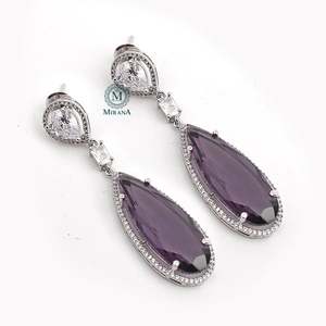 Elana Lavender 18K Gold Plated Drop Charm Earrings with Pearl and Diamond Moon Animal Design - Product Image 1