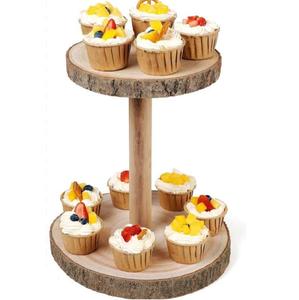 Soporte de Madera Multifuncional de Diseño Lujoso de 2 Niveles para Servir Frutas y Pasteles, Acabado Natural, Soporte Decorativo para Servir Pasteles - Product Image 1