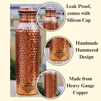 Bouteille d'eau ayurvédique de luxe en cuivre, dorée, 250 ml, avec couvercle anti-fuite pour la santé et la détoxification - Créations anciennes