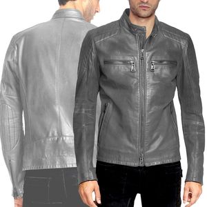 Chaqueta de Moto para Hombre, Roja, de Cuero Genuino, Transpirable, Resistente al Viento, con Cuello Alto, Cierre de Cremallera, Corte Ajustado, Forro de Algodón para Invierno - Product Image 4