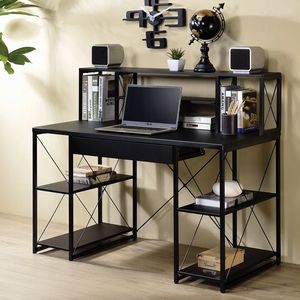 Black One-Drawer Writing <b>Desk</b> with 8 Open Compartment for <b>Computer</b> Use - Product Image 2