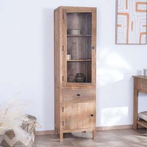 Colonne de rangement en bois de manguier massif avec façade en verre Vandana Royal Nature - Product Image 1