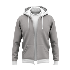 Sweat à capuche zippé en coton de haute qualité, coupe classique, épais, avec poches, tricoté en coton, décontracté, pour l'automne - Product Image 1
