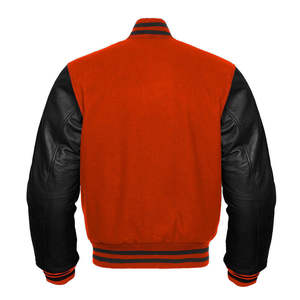 Veste de sport orange pour homme, manches en cuir PU noir, col montant, fermeture à boutons, décontractée - Product Image 2