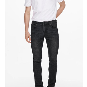 Jean en denim gris de luxe pour homme, coupe slim extensible à taille étroite, avec braguette zippée, en coton, pour usage décontracté, avec option OEM économique - Product Image 1