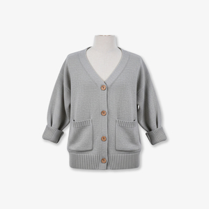 100% Acrylic Anti-Wrinkle Women Vietnam Pocket Full Casual <b>Cardigan</b> Cable Knit <b>Cardigan</b> 4 button V-neck Solid color CRAZIGOODS - Product Image 2