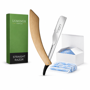 Navaja de Afeitar Recta Vintage Luminex Impex con Mango de Concha de Abulón y Acero al Carbono, Lista para Usar en Barberías y Salones - Product Image 1