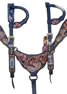 Plume usiné perlé cheval Tack ensemble complet tête poitrine plaque en cuir véritable léger saisonnier cheval débarrasser équipements - Product Image 2