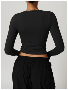 Ensemble de vêtements de sport pour femmes, haut court uni avec poches, pantalon taille haute, respirant, en spandex et polyester, tenue de yoga en deux pièces - Product Image 2