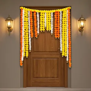 Artificial Marigold and Jasmine Flower Garland Backdrop with Yellow Orange <b>White</b> <b>Hanging</b> Strings for Wedding Festival Decor - Product Image 5