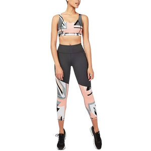 Ensemble de yoga pour femmes à taille haute personnalisé, imprimé géométrique, soutien-gorge de sport et leggings, ensemble 2 pièces, vêtements de sport, vêtements de fitness - Product Image 1