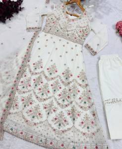 Ensemble Anarkali Pent Dupatta avec broderie au fil et travail de sequins, robe traditionnelle pour les fêtes et la saison des mariages, export en gros - Product Image 4