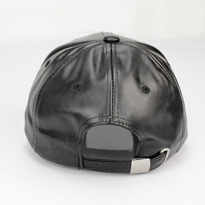 Black PU Leather Baseball <b>Cap</b> 6-Panel Adjustable Unisex Casual Hat - Product Image 6