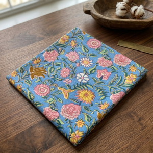 Tela de Algodón con Estampado Floral Multicolor en Azul Cielo |   Textil Artesanal Jaipuri de Verano para Vestidos Boho, Servilletas y Prendas - Product Image 3