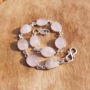 Natural Rose Quartz <b>Bracelet</b> Oval Cabochon Gemstone Silver Plated Chain <b>Bracelet</b> Handmade Healing <b>Crystal</b> Jewelry for Women - Product Image 2