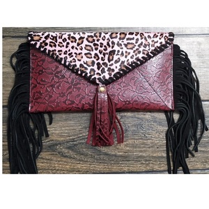 Cartera de cuero puro genuino para mujer, bolso de mano, vendedor superior, hecho a mano con flecos de estilo occidental, borlas, cierre de cremallera - Product Image 1