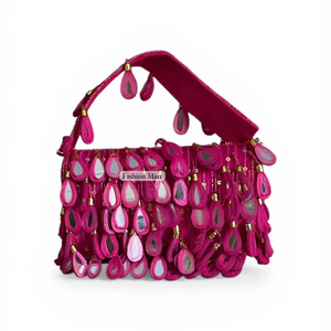 <b>Hot</b> <b>Pink</b> Beaded Handbag for Women Handmade Sequin Fringe Party Clutch <b>Bag</b> - Product Image 1