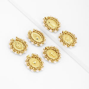 Ciondolo QIKU <span class=keywords><strong>Laura</strong></span> Burson a Croce con Cuore Vintage e Perla, Scapolare Cattolico per Creazione di Bracciali e Collane, Disponibilità Immediata, MOQ Basso - Product Image 1