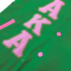 AKA <b>Pink</b> Green Satin Bomber <b>Jacket</b> Unisex Letterman Style Zip Up <b>Jacket</b> Casual Streetwear Fashion Outerwear Apparel - Product Image 4