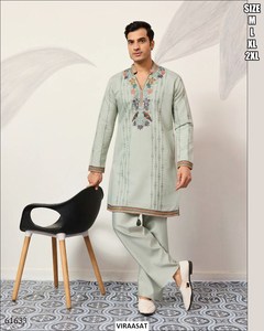 Kurta traditionnel pour homme en broderie Bandhani Lavender Peacock Royal, séchage rapide, longueur au sol, idéal pour les fêtes, les mariages et Diwali - Product Image 2