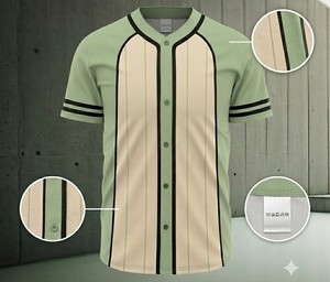 เสื้อเบสบอลสีเขียวเซจ เสื้อเบสบอลสีครีมและสีเขียวเซจ เสื้อเบสบอลลายทางแบบไม่มีแบรนด์ เสื้อเบสบอลแบบเรียบสำหรับทำ Mockup - Product Image 1