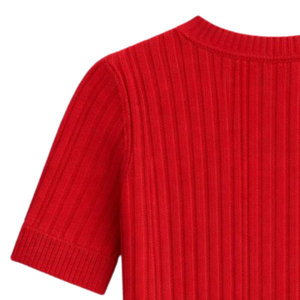 Top de punto acanalado con cuello en V para mujer, manga corta, corte ajustado, informal, suéter de verano, camiseta suave y elástica, cómoda para el día a día, blusa elegante - Product Image 5