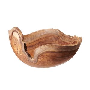 Tazón de madera tallada para servir, de madera natural, hecho a mano, para cocina, comedor, ensaladas, frutas, ecológico, duradero, textura suave - Product Image 1