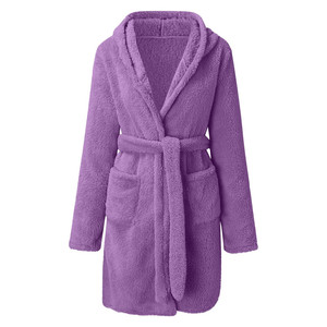 Albornoz de poliéster al por mayor de fábrica, batas cálidas de invierno, camisones gruesos, toallas de baño, albornoz de forro polar con capucha para mujer - Product Image 3