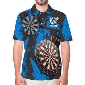 Polo de golf noir, bleu et orange à lignes abstraites, personnalisable avec nom et nom d'équipe, maillot de golf sportif tendance pour jeu de fléchettes - Product Image 6