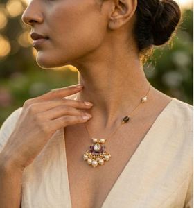 Customized Wholesale High Quality Alloy Matte Gold Plated Zircon Pearl Women's Temple Necklace Earrings Set Ethnic Wedding <b>Gift</b> - Product Image 5