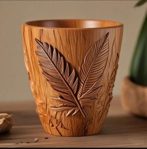 Taza de Café de Madera Maciza Ecológica, Taza Rústica de Madera Tallada Natural con Logotipo Personalizado, Vajilla Sostenible para Bebidas - Product Image 2