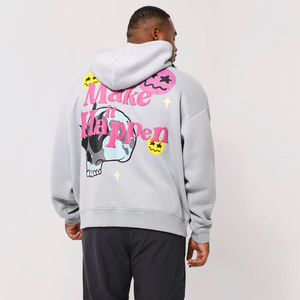Felpa con cappuccio oversize grigia da uomo con logo frontale Make IT Happen Back Design stile streetwear vestibilità regolare - Product Image 2