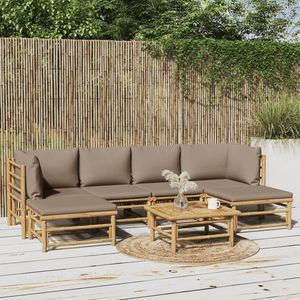 7-Piece Patio Lounge Set with Taupe <b>Cushions</b> Bamboo Sun <b>Loungers</b> - Product Image 1