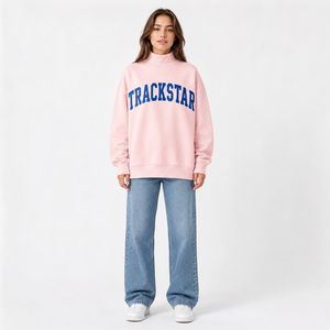Sudadera de cuello alto estilo universitario Trackstar azul cobalto para mujer, de algodón polar oversize, con bordado personalizado, estilo urbano TSI-MN-001 - Product Image 5